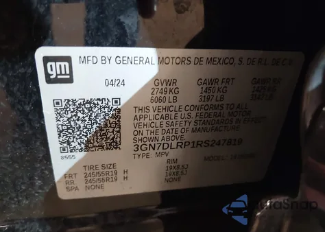 2024 Chevrolet Equinox Ev Lt z USA, uszkodzony, nr VIN 3GN7DLRP1RS247819